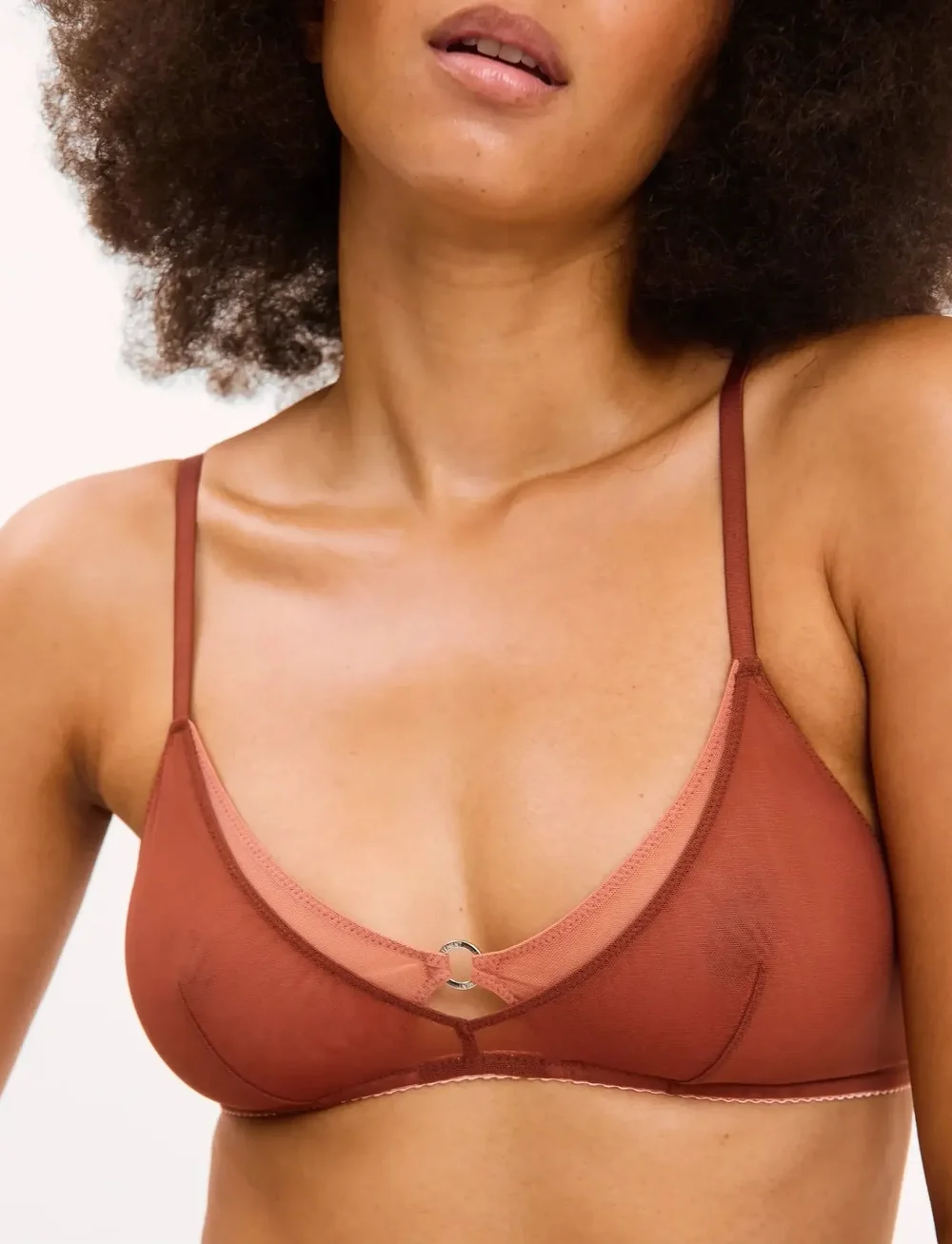 Understatement Underwear - Mesh Double Triangle Bralette - bralette - rust - 2
