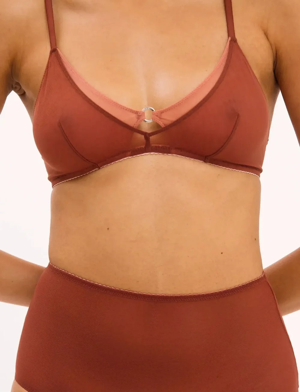 Understatement Underwear - Mesh Double Triangle Bralette - bralette - rust - 5