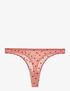 Lace Satin Thong - PALE PINK/DEEP RED