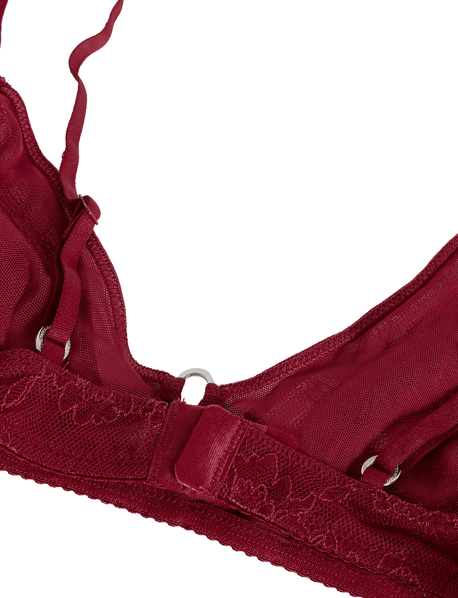 Understatement Underwear - Lace Mesh Double Triangle Bralette - bralette - rumba red - 3