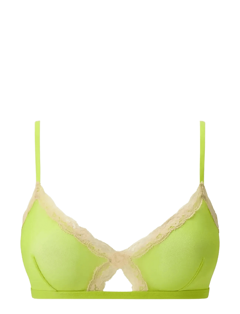 Understatement Underwear - Mesh Lace Trim Triangle Bralette - bralette - zesty lime - 1