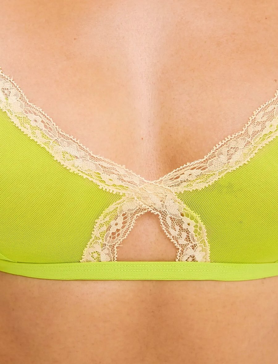 Understatement Underwear - Mesh Lace Trim Triangle Bralette - rinnahoidja - zesty lime - 5