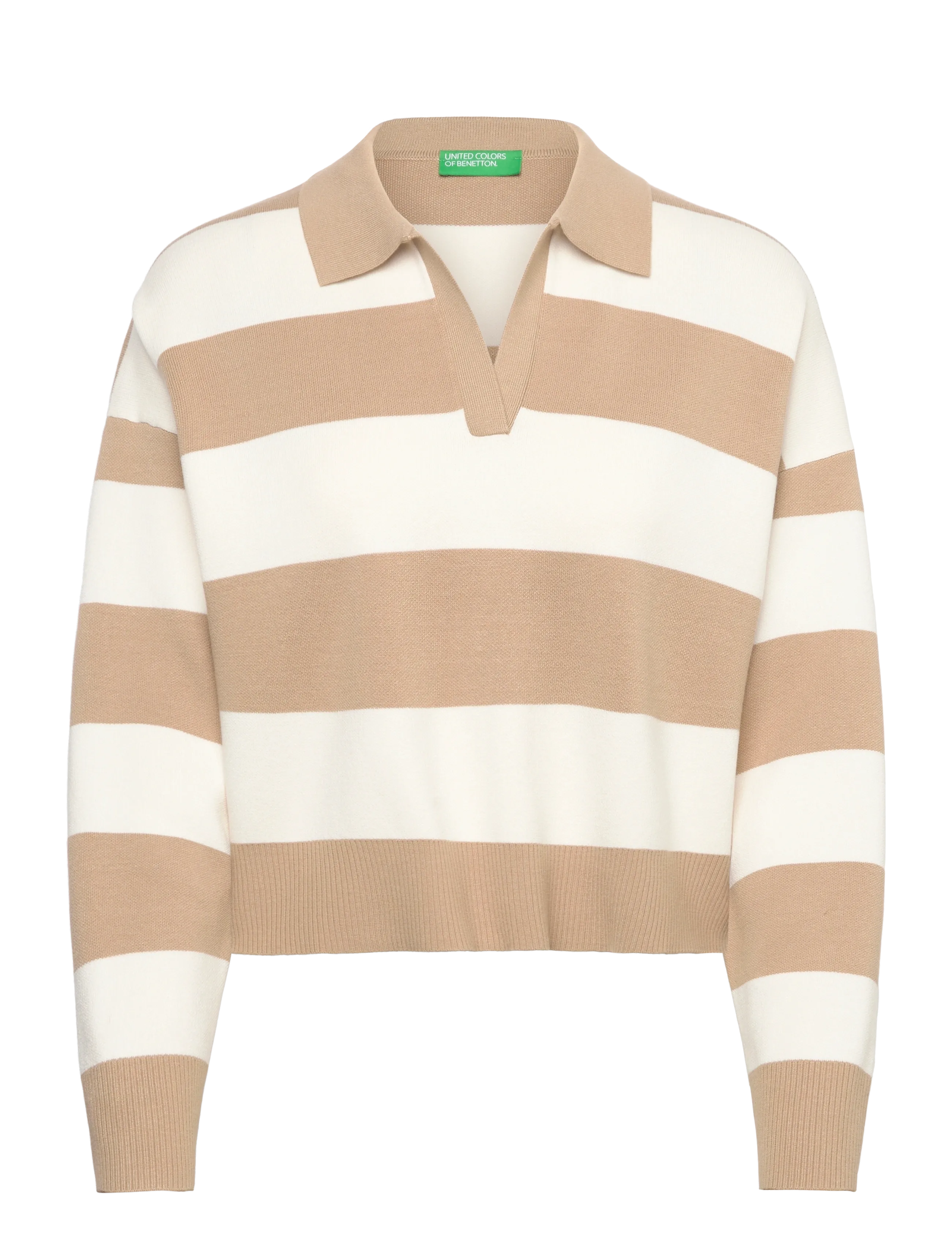 UNITED COLORS OF BENETTON L/S Polo Shirt Cream - S - Damen