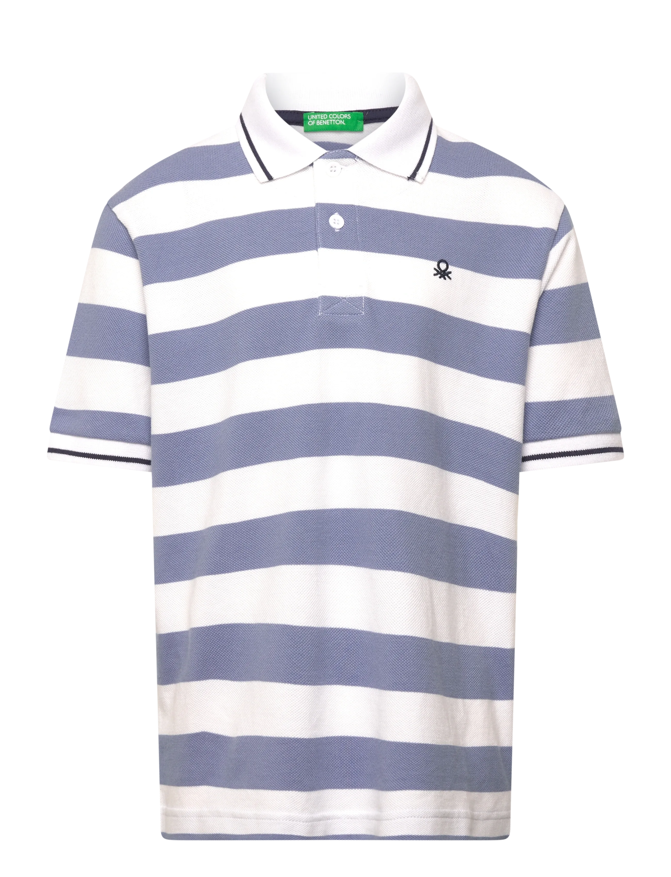 United Colors of Benetton H/S Polo Shirt, Børn, Stribet Poloshirt, Hvid, Str: 140