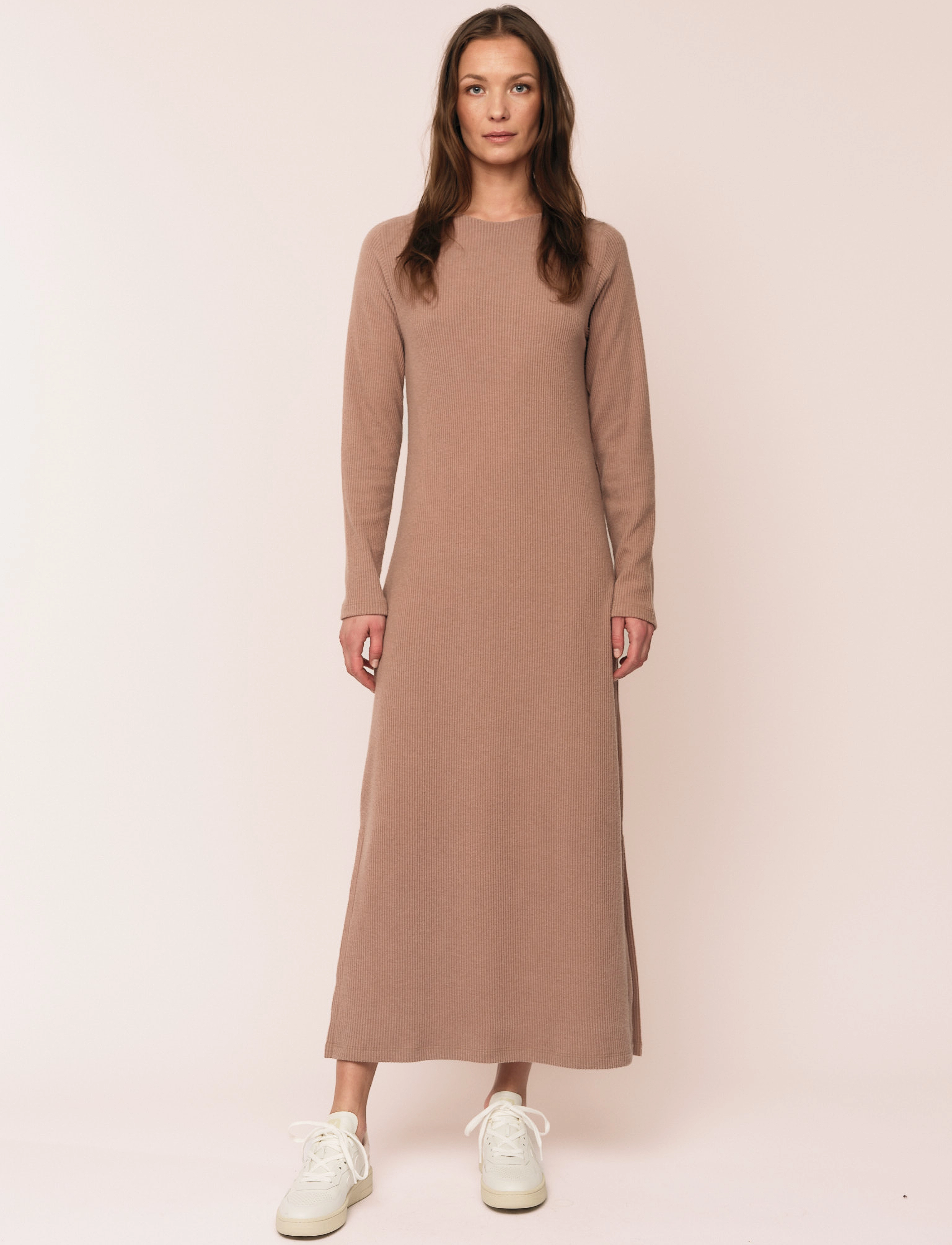 Once Untold Daniela Rib Dress - Transitional Layering - BROWN MELANGE / beige