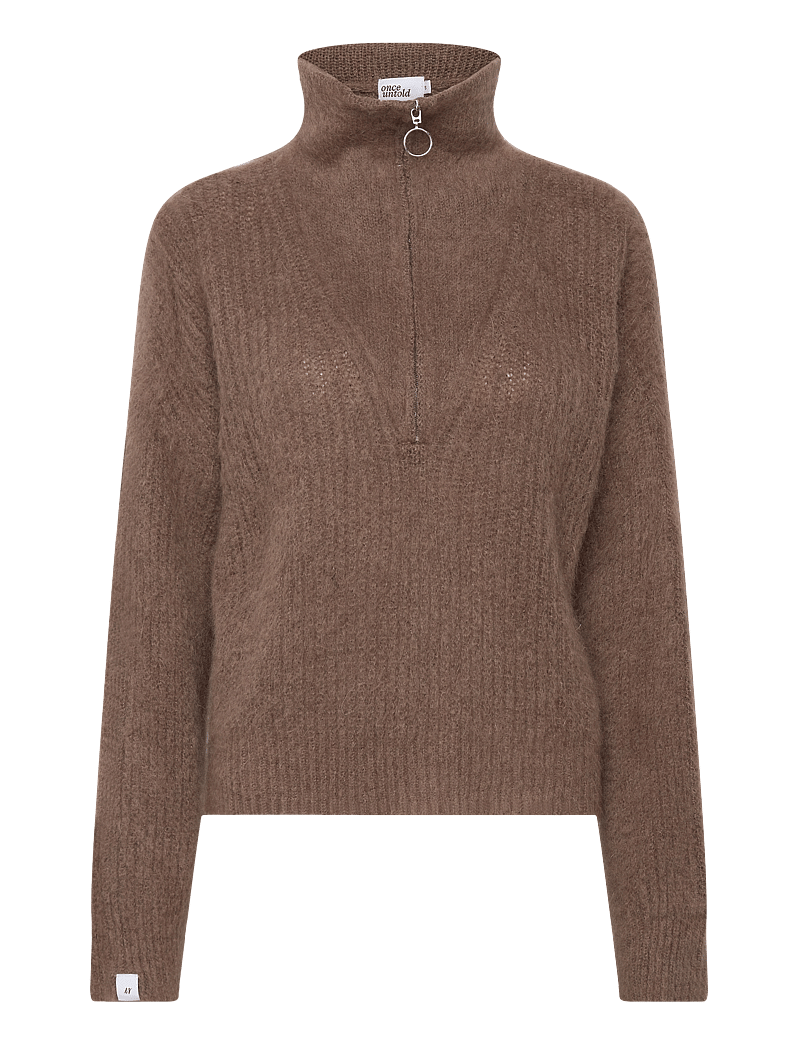 Once Untold - Florie Brushed Zip Knit - striktrøjer - chocolate brown - 1