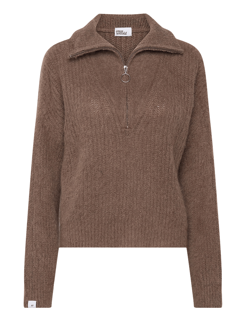 Once Untold - Florie Brushed Zip Knit - striktrøjer - chocolate brown - 3