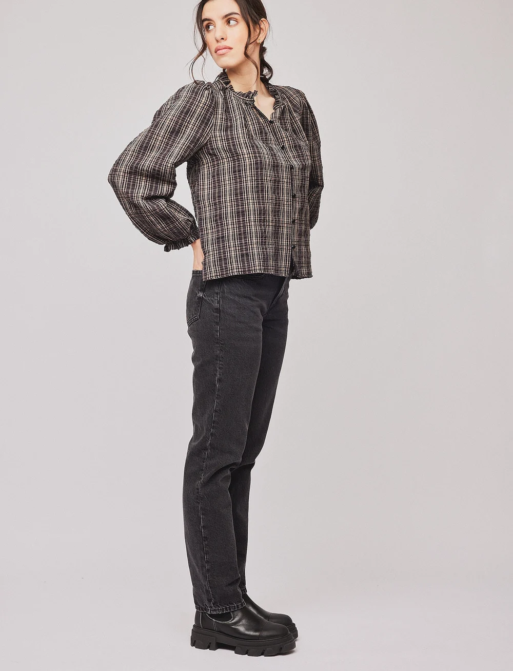 Once Untold - Highline Button Blouse - pikkade varrukatega pluusid - black/sand - 3