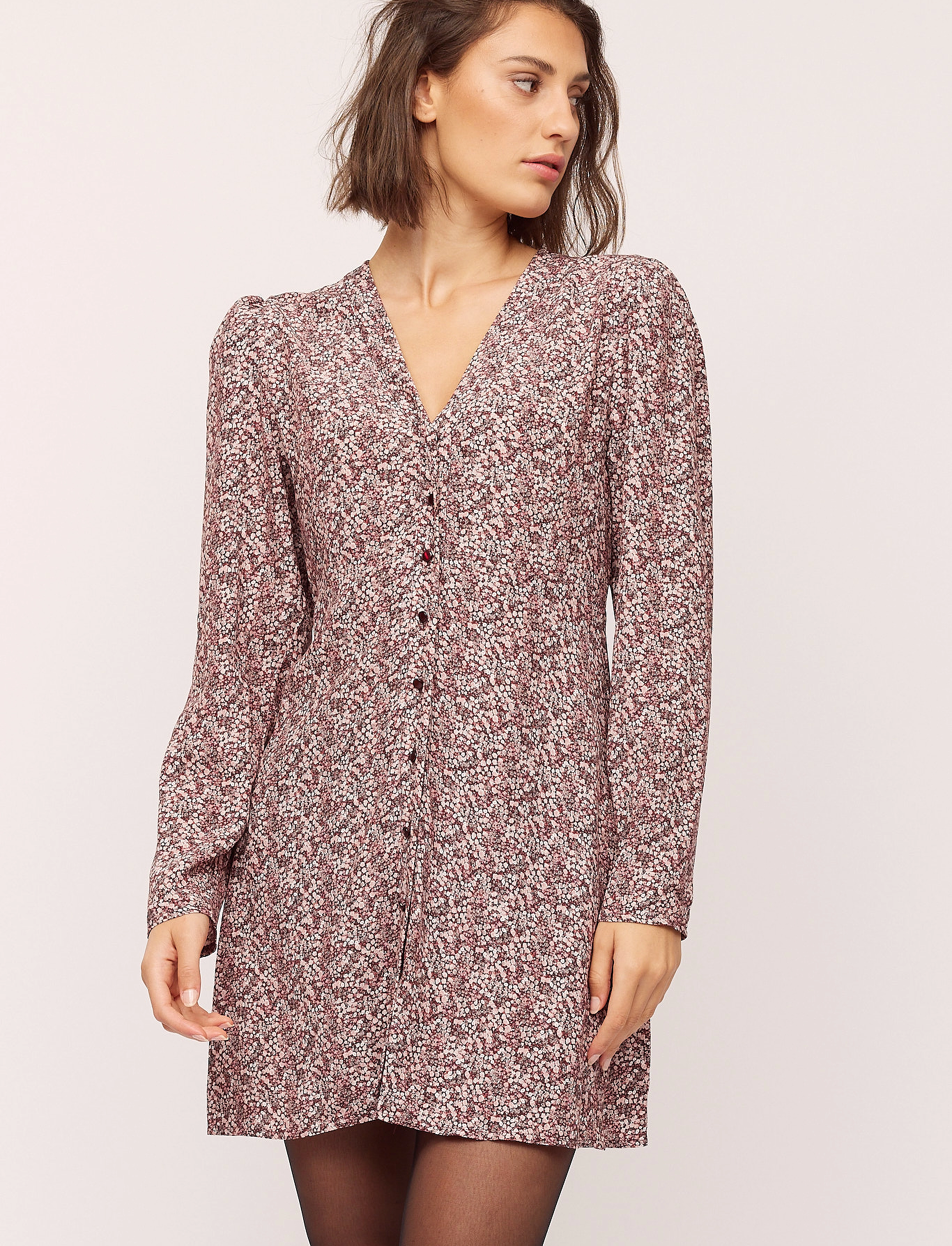 Once Untold - Ellen LS Short Dress - korta klänningar - bordeaux petite flower - 2