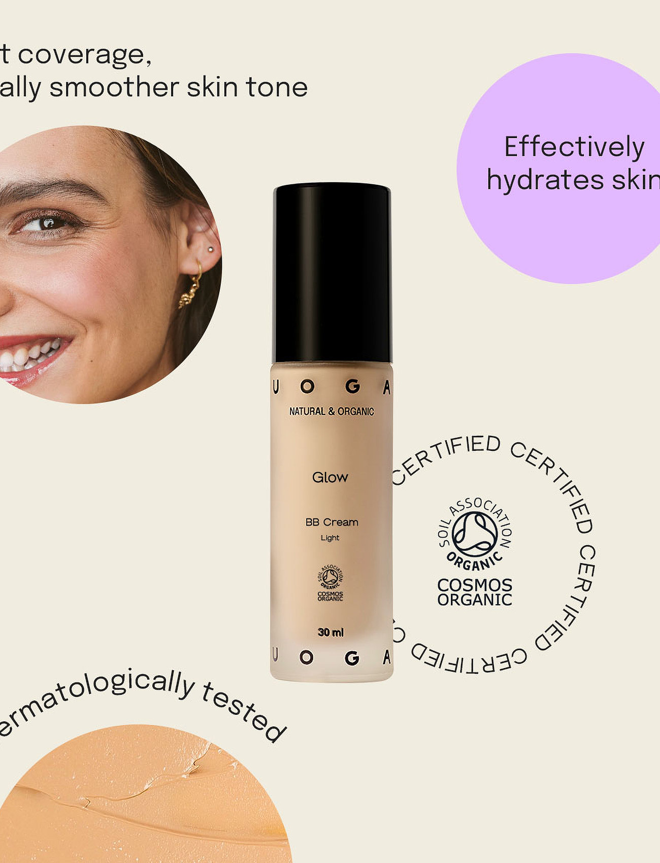 Uoga Uoga - Uoga Uoga BB Cream - moisturising tinted cream with amber, Glow 30ml - bliv klar til date night - glow 30ml - 3