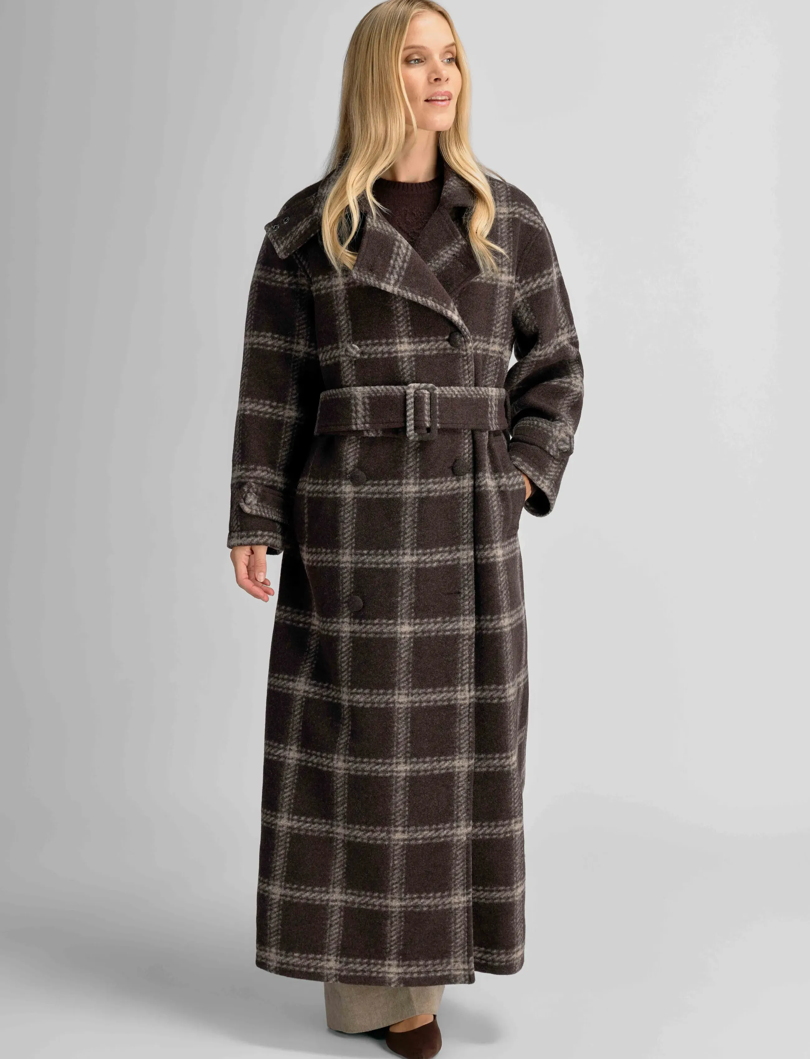 Urban Pioneers - Nora Trenchcoat - black coffee check - 4