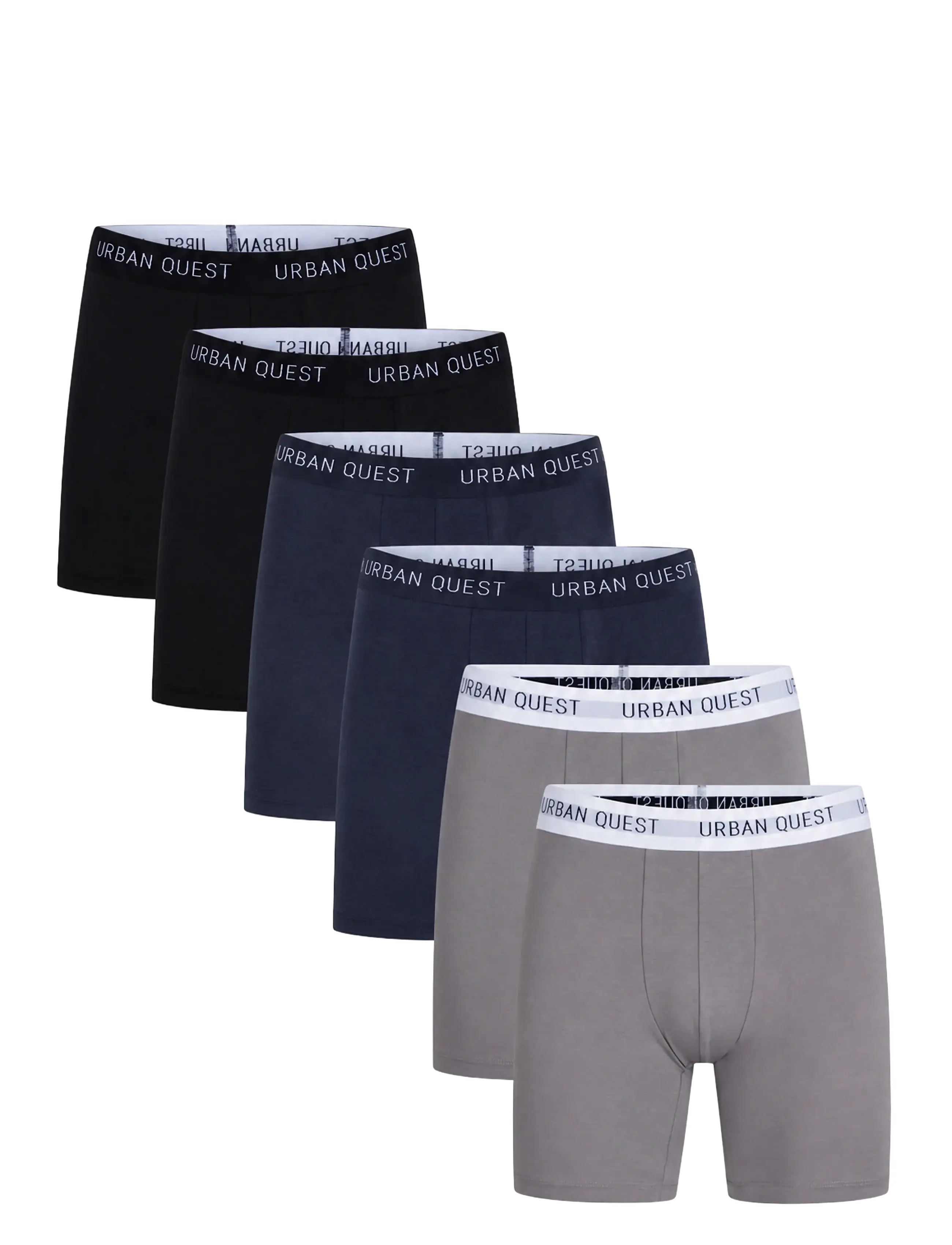 URBAN QUEST 6-Pack Men Bamboo Long Leg Tights - Underwear - 2 BLACK, 2 NAVY, 2 GREY / multi
