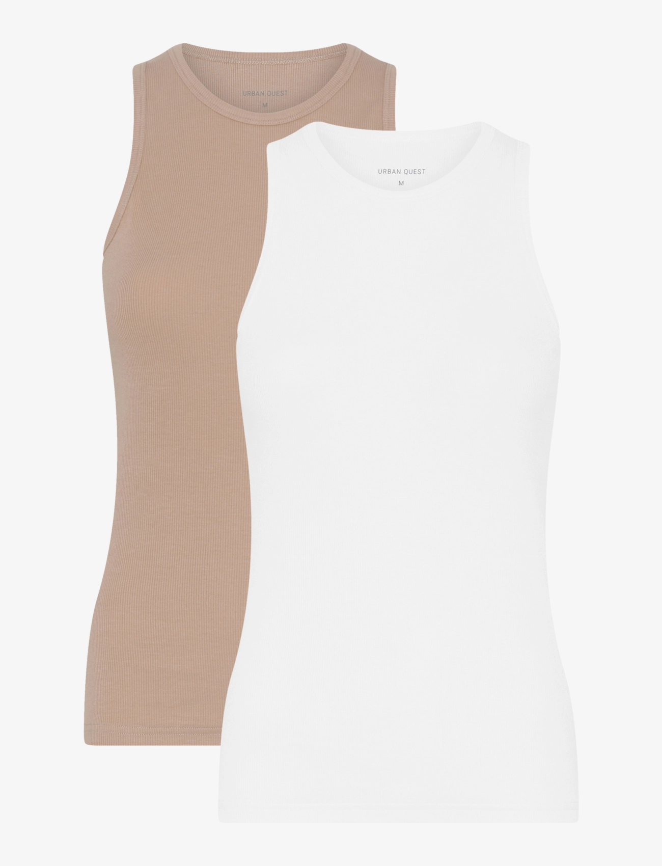 URBAN QUEST 2-Pack Damen Bamboo Tank Oberteil Rib Weiß - L - Damen
