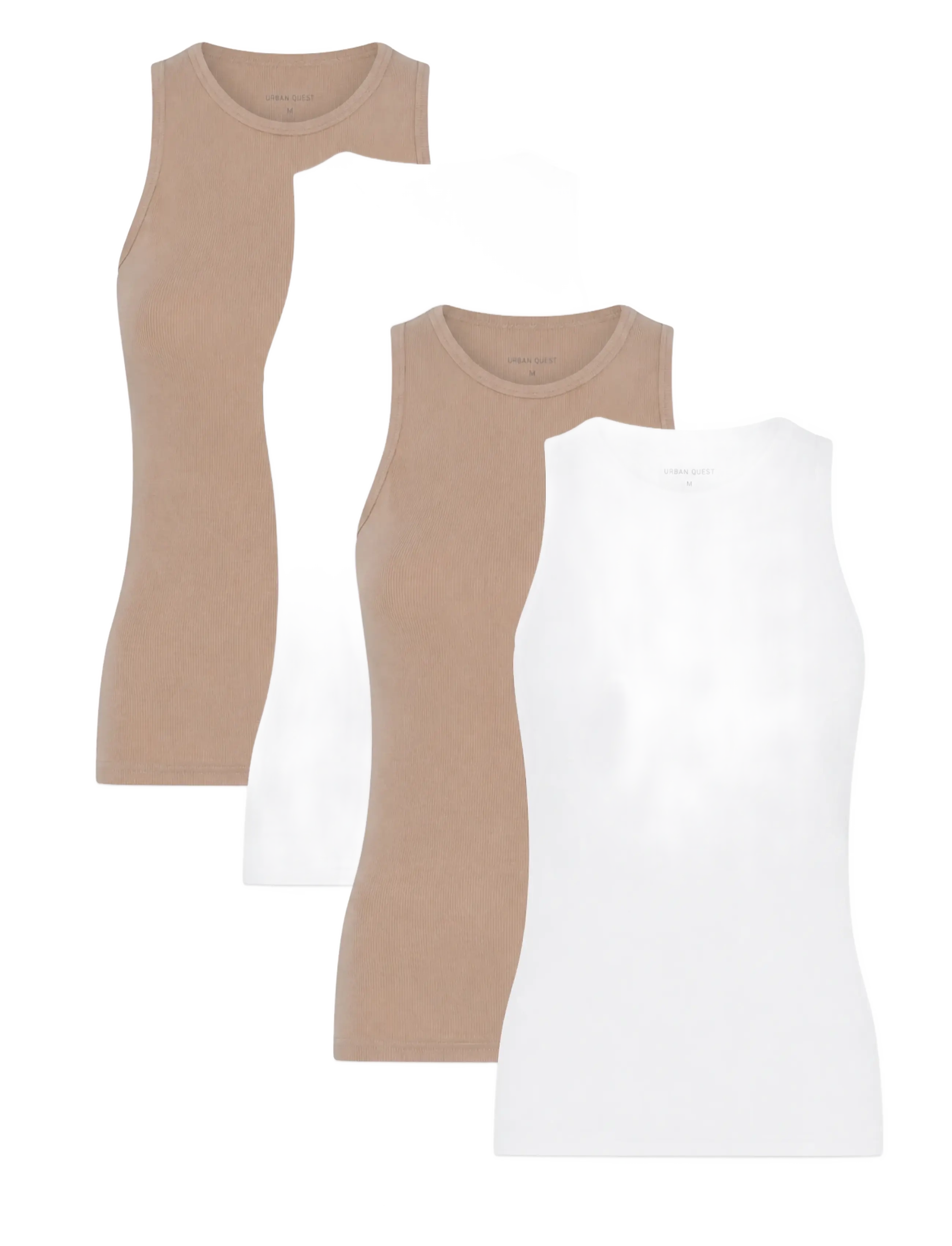 URBAN QUEST 4-Pack Women Bamboo Tank Top RIB - URBAN QUEST - WHITE, MOONLIGHT / multi