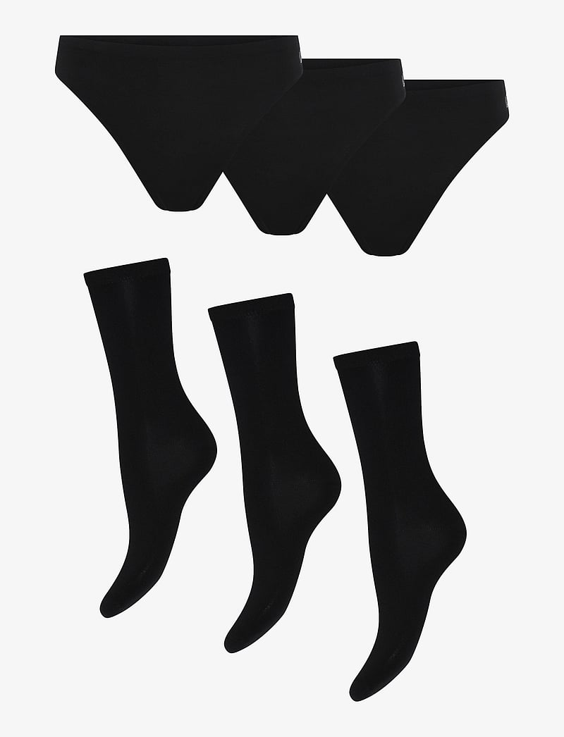 URBAN QUEST - 3-Pack Women Bamboo String Brief + 3 -Pack Bamboo Basic Socks - almindelige strømper - black - 1