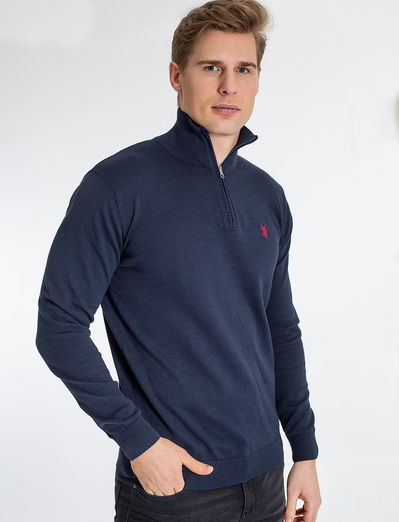 U.S. Polo Assn. Uspa Knit Brison Men, XXL, Knitwear, Marineblau - Half Zip Jumpers, Männerswear