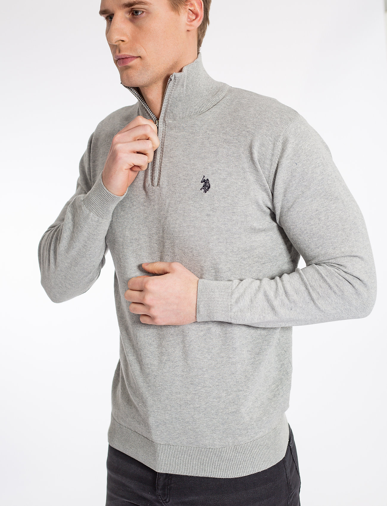 U.S. Polo Assn. Uspa Knit Brison Men, L, Knitwear, Grau - Half Zip Jumpers, Männerswear