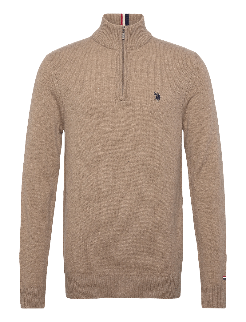U.S. Polo Assn. - KEVIN REG LW HZ USPA M KNIT - pulls demi-zippés - brown mÉlange - 0