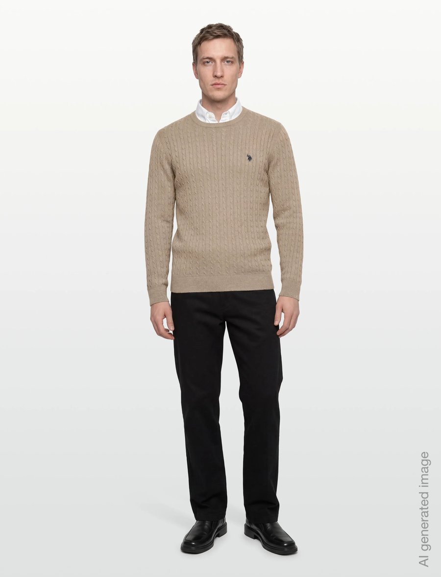 U.S. Polo Assn. - MADS REG COT USPA M KNIT - ronde hals - 16-1104tcx crockery melange - 0