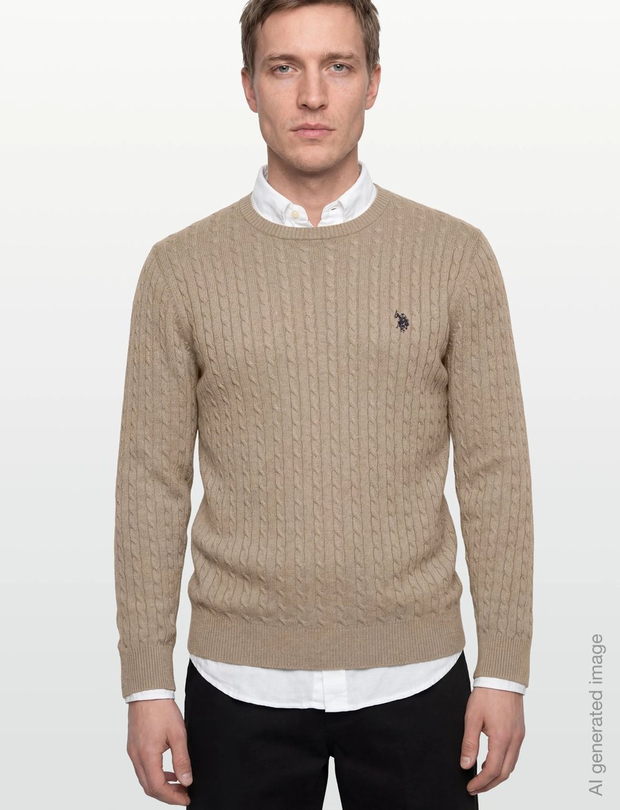 U.S. Polo Assn. - MADS REG COT USPA M KNIT - ronde hals - 16-1104tcx crockery melange - 3