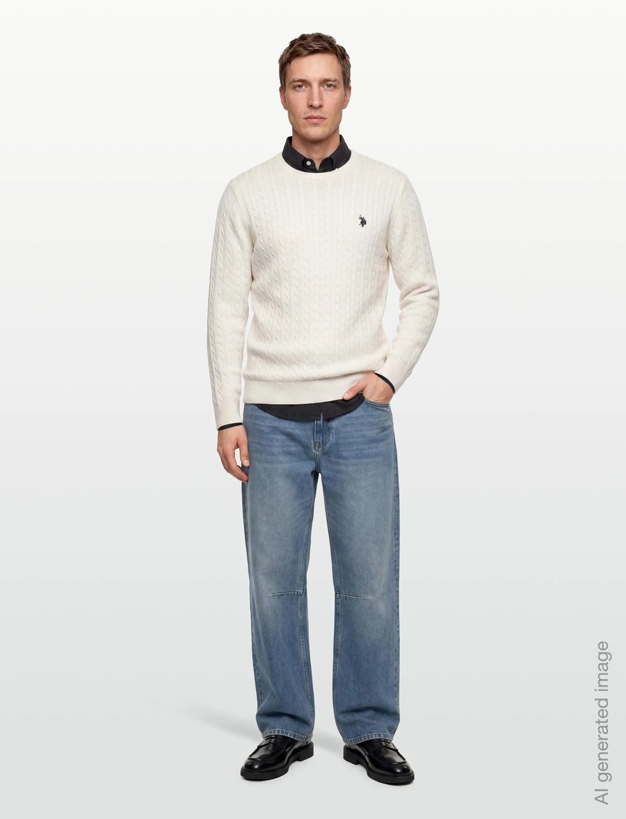 U.S. Polo Assn. - MADS REG COT USPA M KNIT - Ümara kaelusega - cloud dancer - 0