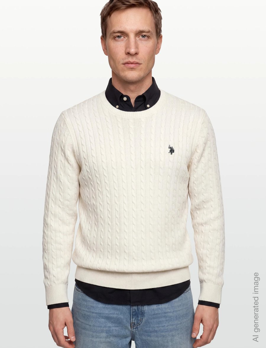 U.S. Polo Assn. - MADS REG COT USPA M KNIT - Ümara kaelusega - cloud dancer - 3