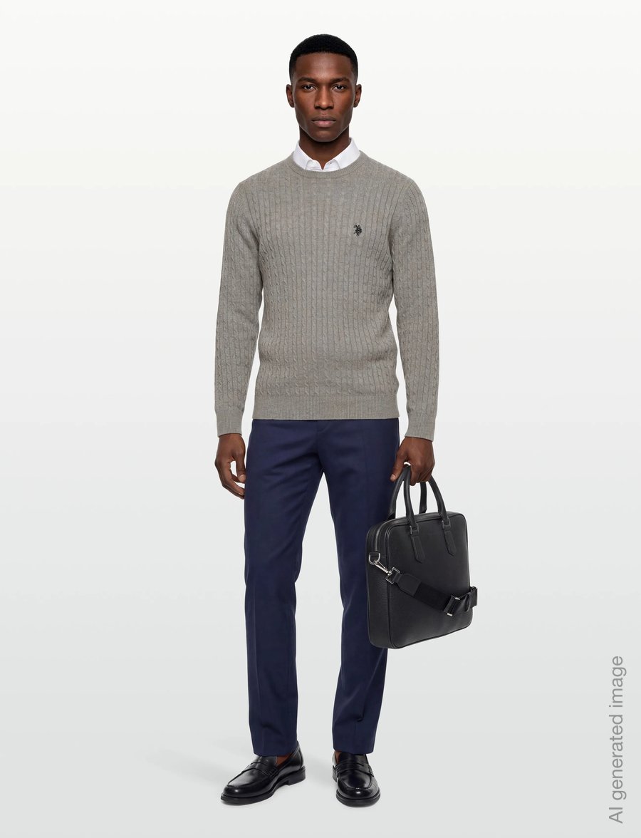 U.S. Polo Assn. - MADS REG COT USPA M KNIT - Ümara kaelusega - greymelange - 0