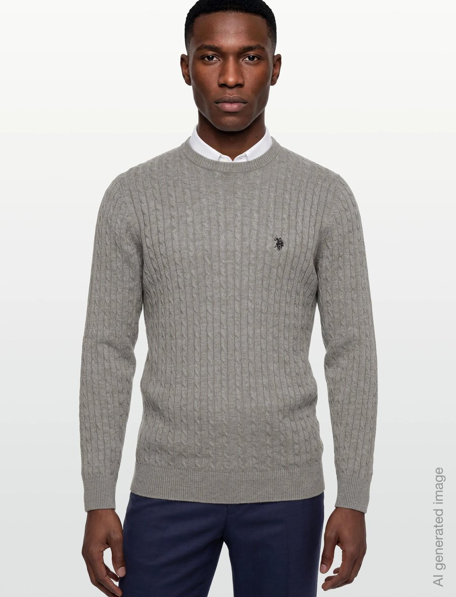 U.S. Polo Assn. - MADS REG COT USPA M KNIT - Ümara kaelusega - greymelange - 3