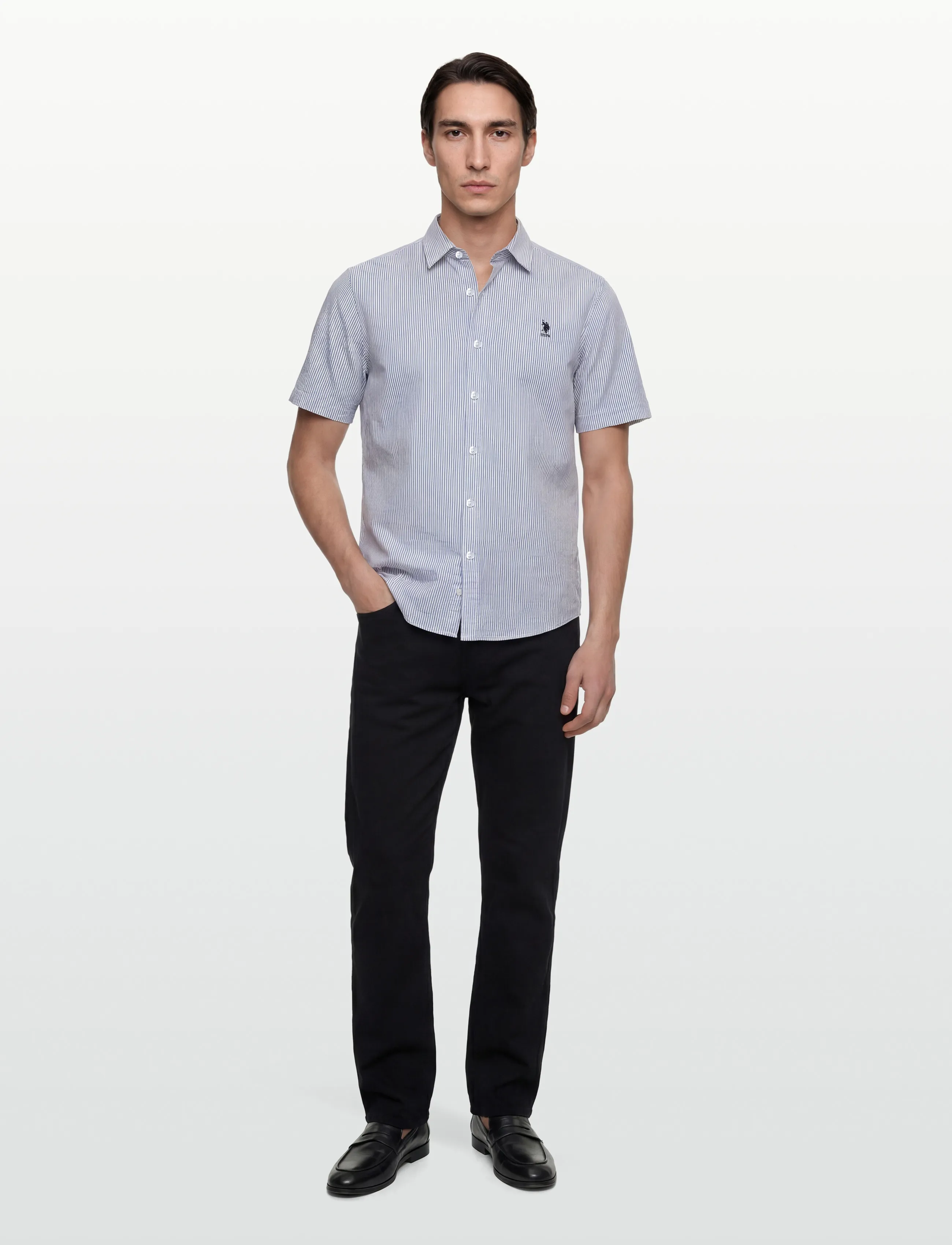 U.S. Polo Assn. CHARLI  REG SS USPA M SHIRT - Shirts - 19-4020 DARK SAPPHIRE STRIPED / multi
