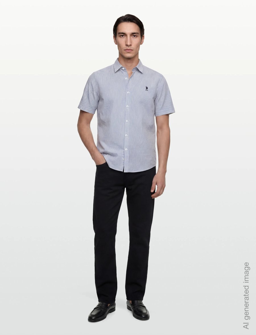U.S. Polo Assn. - CHARLI REG SS USPA M SHIRT - randiga skjortor - 19-4020 dark sapphire striped - 0