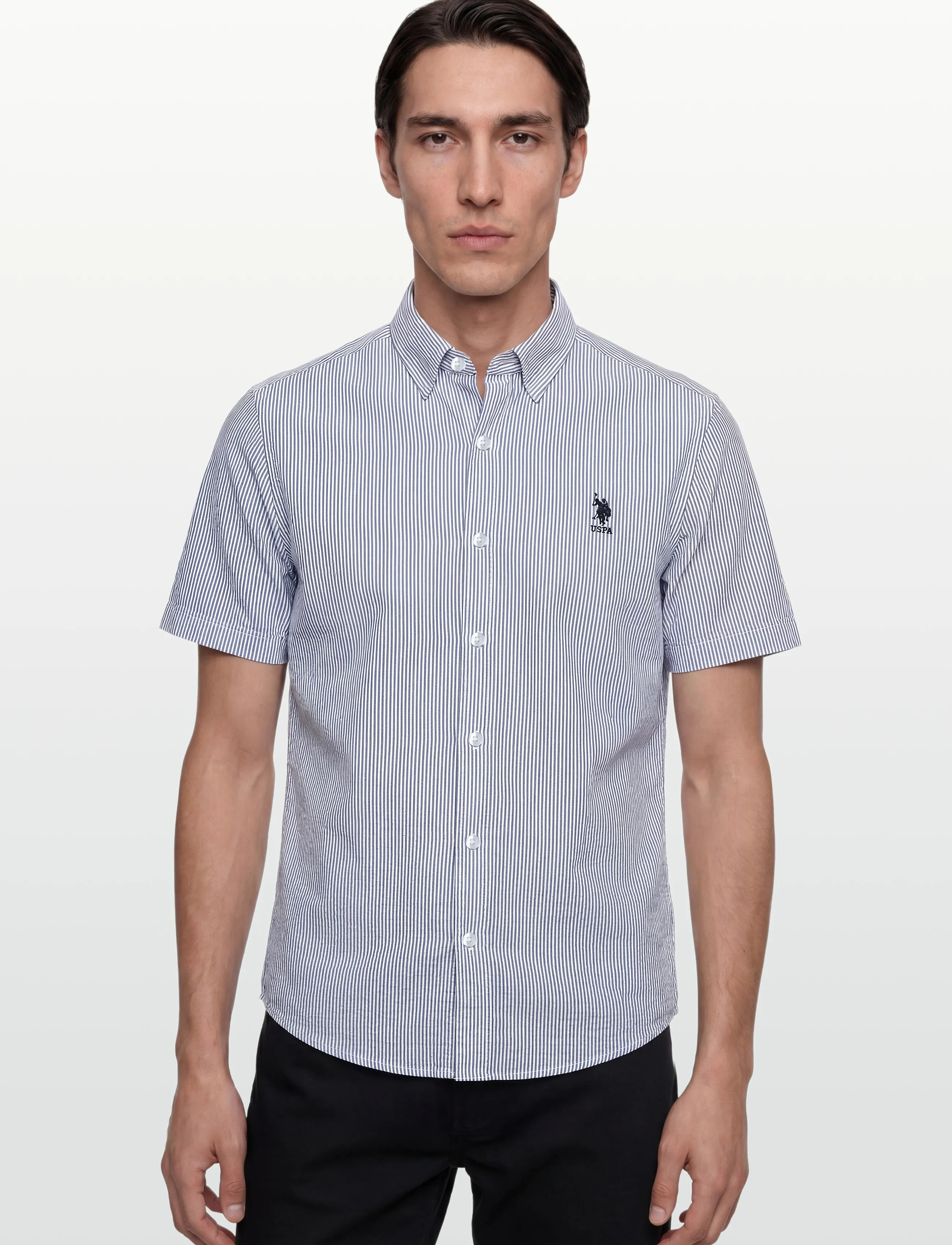 U.S. Polo Assn. - CHARLI  REG SS USPA M SHIRT - triibulised särgid - 19-4020 dark sapphire striped - 3