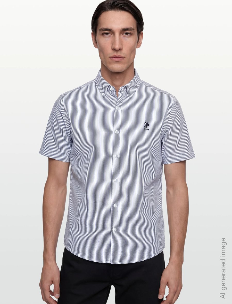 U.S. Polo Assn. - CHARLI REG SS USPA M SHIRT - randiga skjortor - 19-4020 dark sapphire striped - 3