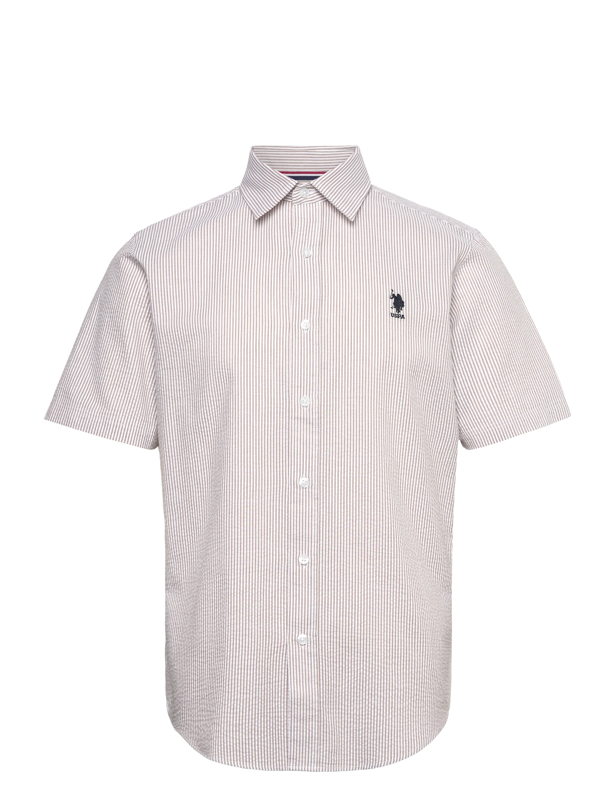 U.S. Polo Assn. CHARLI  REG SS USPA M SHIRT - Skjortor - 16-1104TCX CROCKERY STRIPED / brown