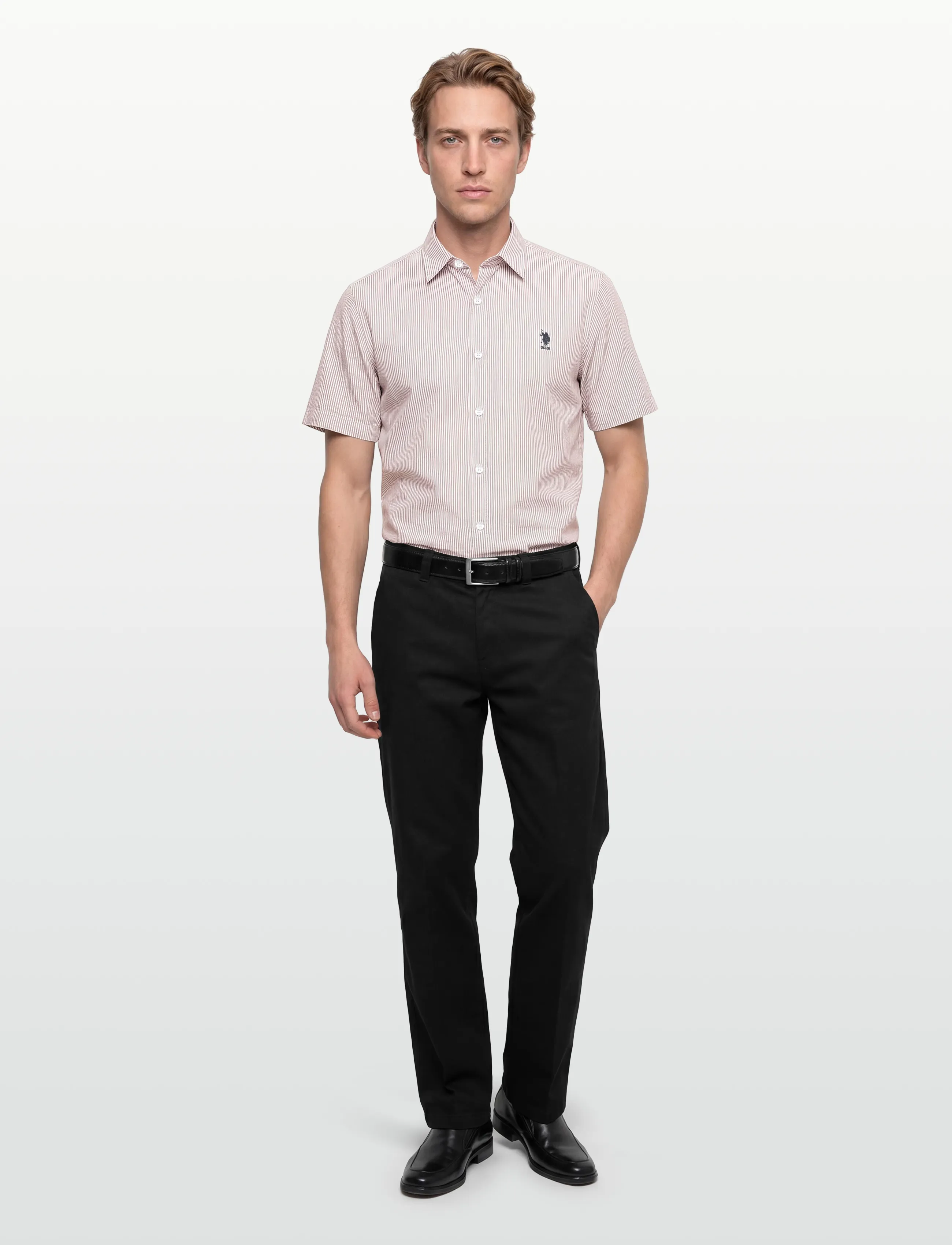 U.S. Polo Assn. CHARLI  REG SS USPA M SHIRT - Vetements - 16-1104TCX CROCKERY STRIPED / brown