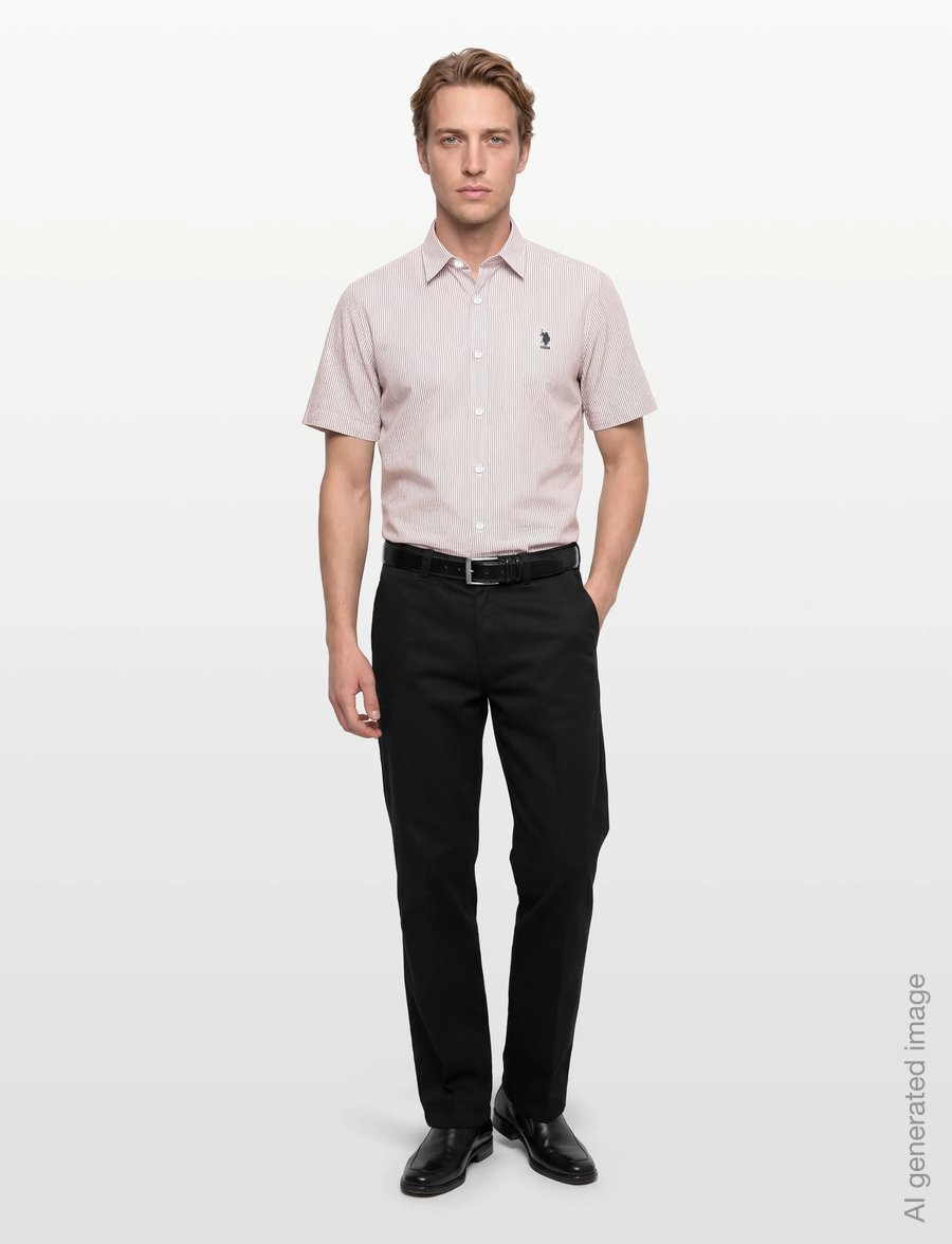 U.S. Polo Assn. - CHARLI REG SS USPA M SHIRT - stribede skjorter - 16-1104tcx crockery striped - 0