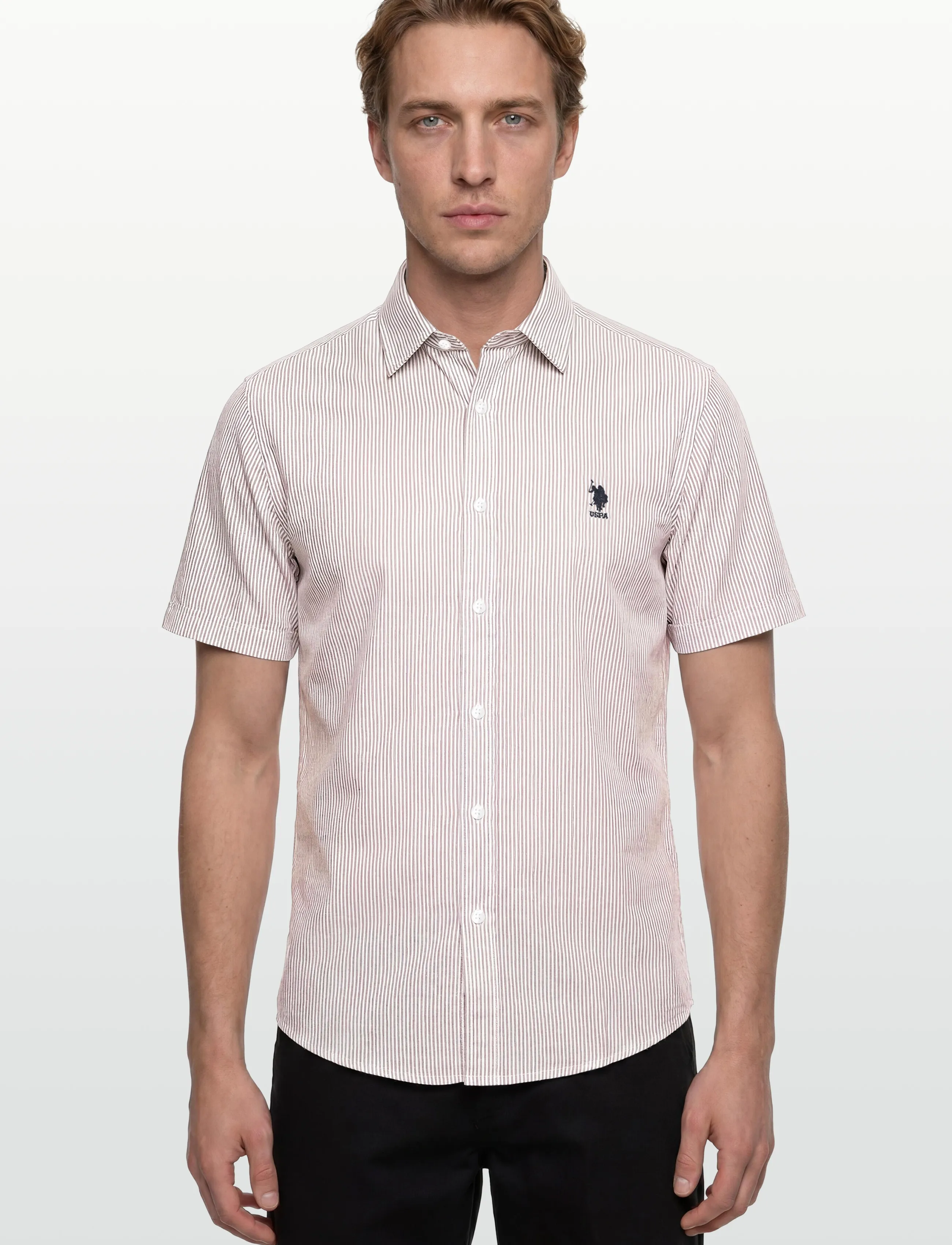 U.S. Polo Assn. - CHARLI  REG SS USPA M SHIRT - stribede skjorter - 16-1104tcx crockery striped - 3