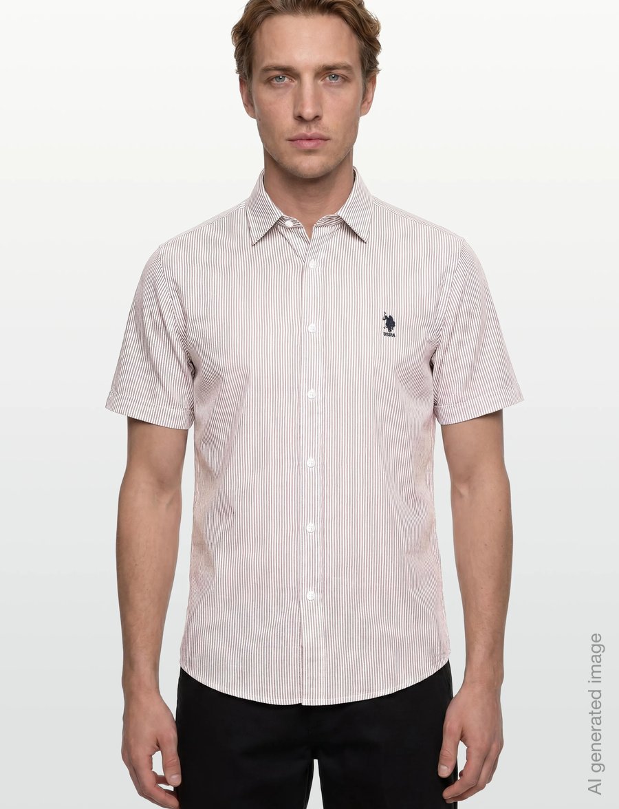 U.S. Polo Assn. - CHARLI REG SS USPA M SHIRT - stribede skjorter - 16-1104tcx crockery striped - 3