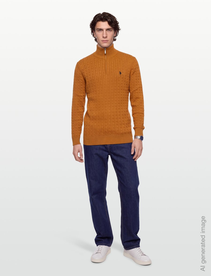 U.S. Polo Assn. - ROMEO REG CAB HZ USPA M KNIT - hálfrenndar peysur - brown sugar - 0