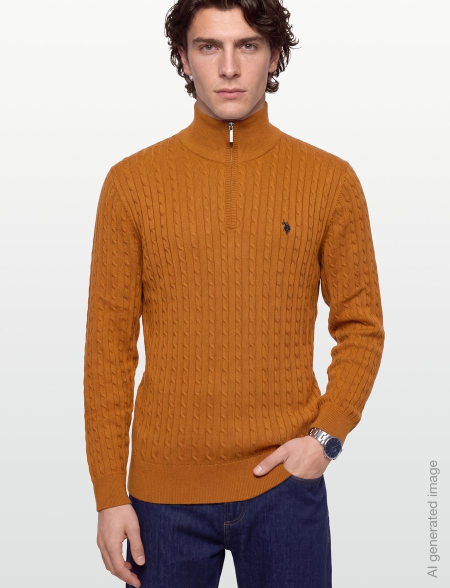 U.S. Polo Assn. - ROMEO REG CAB HZ USPA M KNIT - hálfrenndar peysur - brown sugar - 3