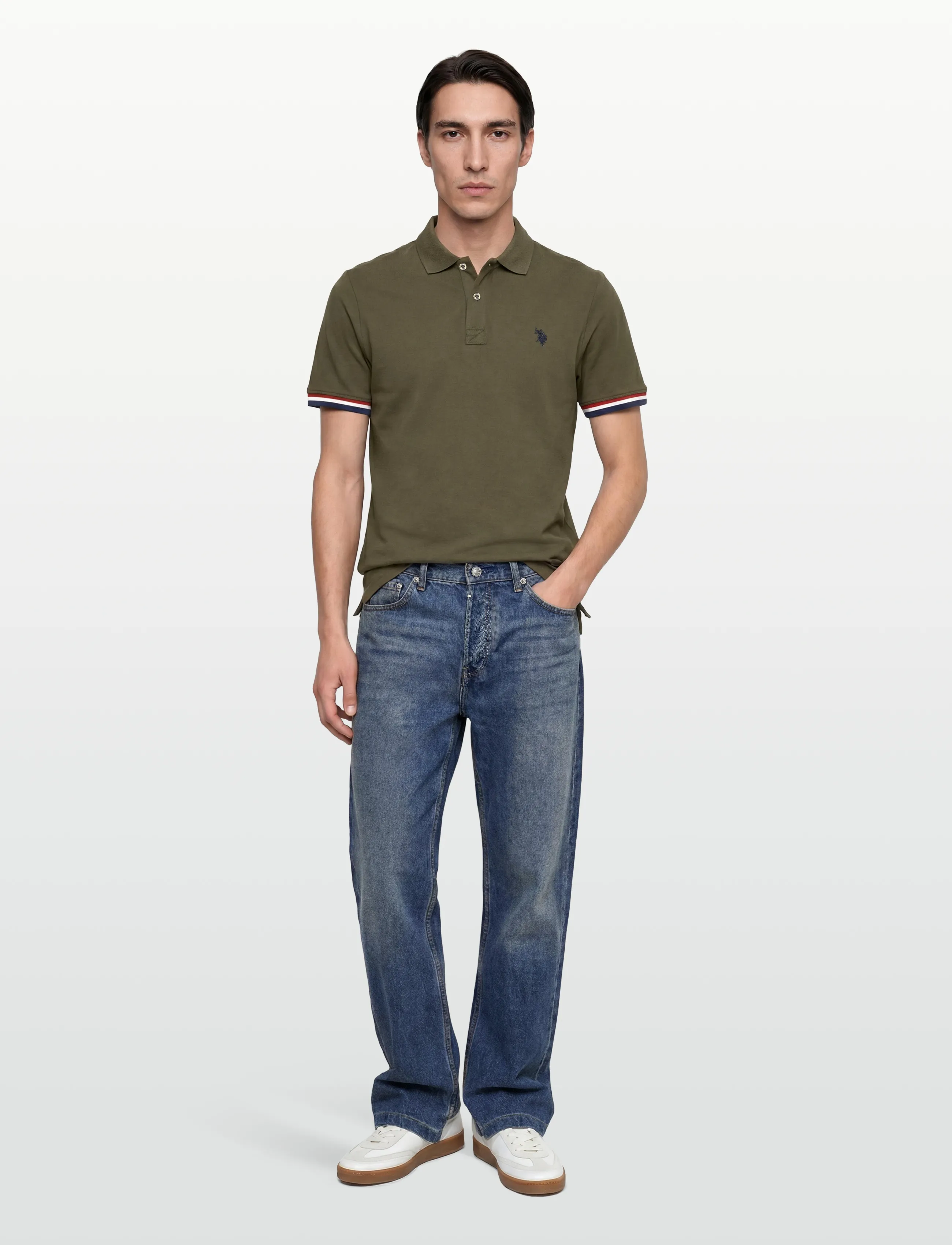 U.S. Polo Assn. Meo Reg Pi Uspa M Polo, S, Polos, Khakigrün - Short-sleeved, Männerswear