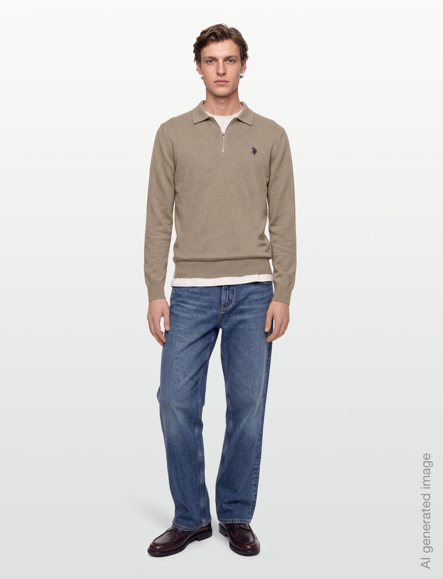 U.S. Polo Assn. - UMSANKA POLO LS KNT - langärmelige strick-polohemden - crockery melange - 0