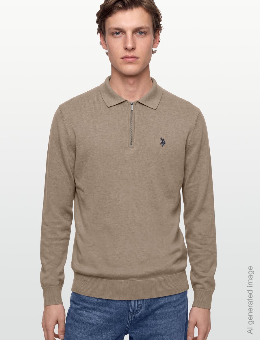 U.S. Polo Assn. - UMSANKA POLO LS KNT - langärmelige strick-polohemden - crockery melange - 3