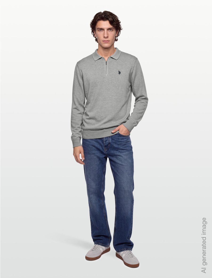 U.S. Polo Assn. - UMSANKA POLO LS KNT - långärmade stickade pikétröjor - grey mÉlange - 0