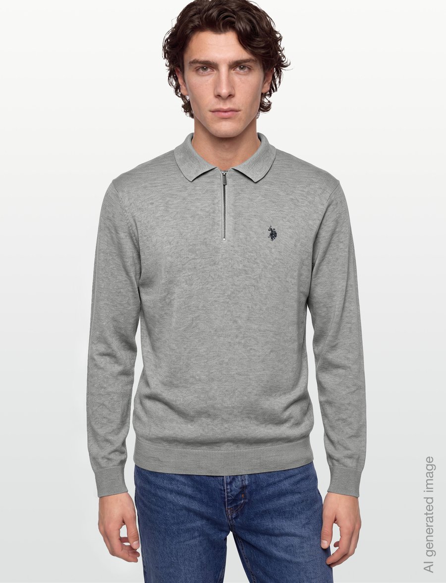 U.S. Polo Assn. - UMSANKA POLO LS KNT - långärmade stickade pikétröjor - grey mÉlange - 3