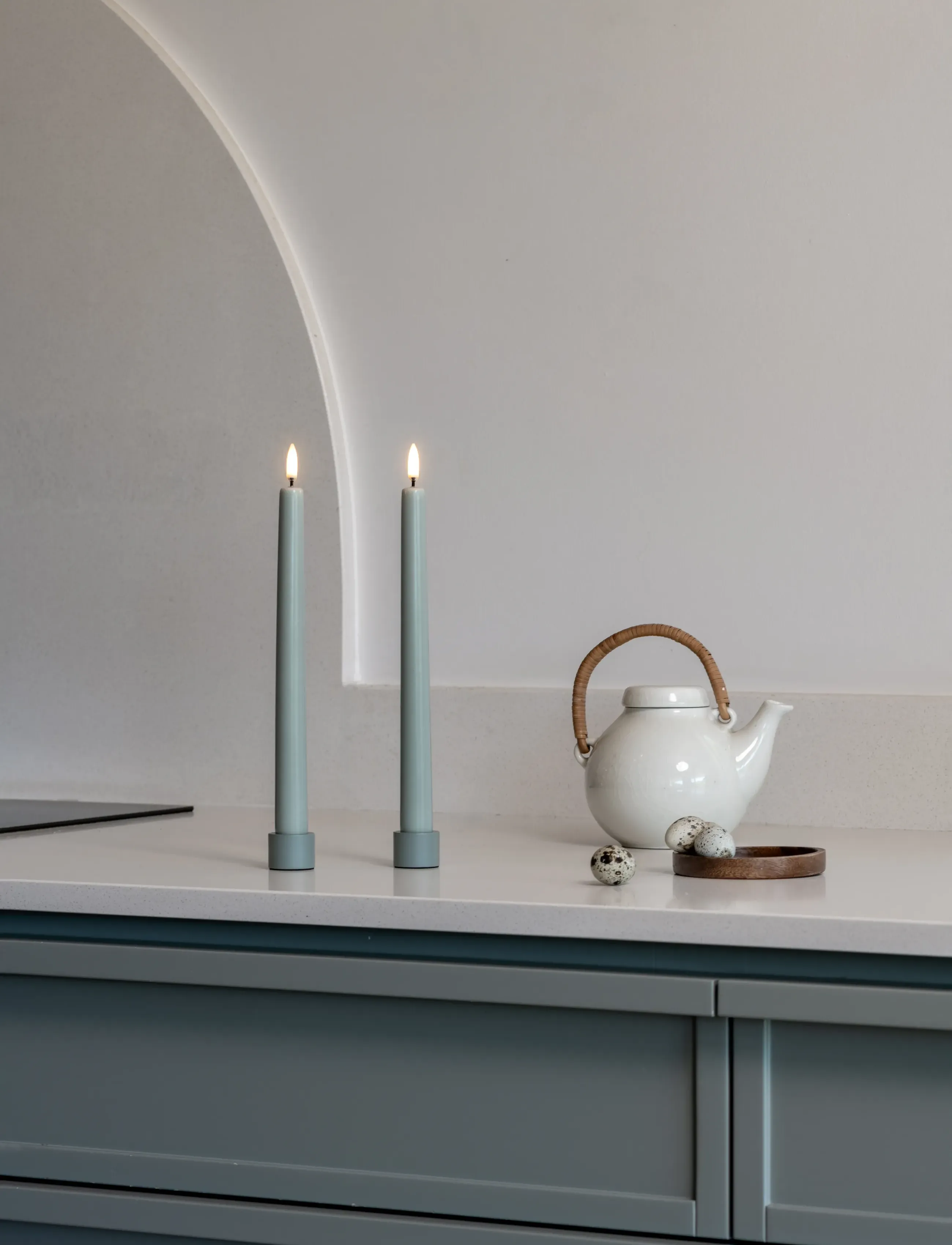 UYUNI Lighting Led Taper Candle, Dusty Green, Smooth, 2-Pack, 2,3X25 Cm, H25 cm, Candles, Grün - Homeware