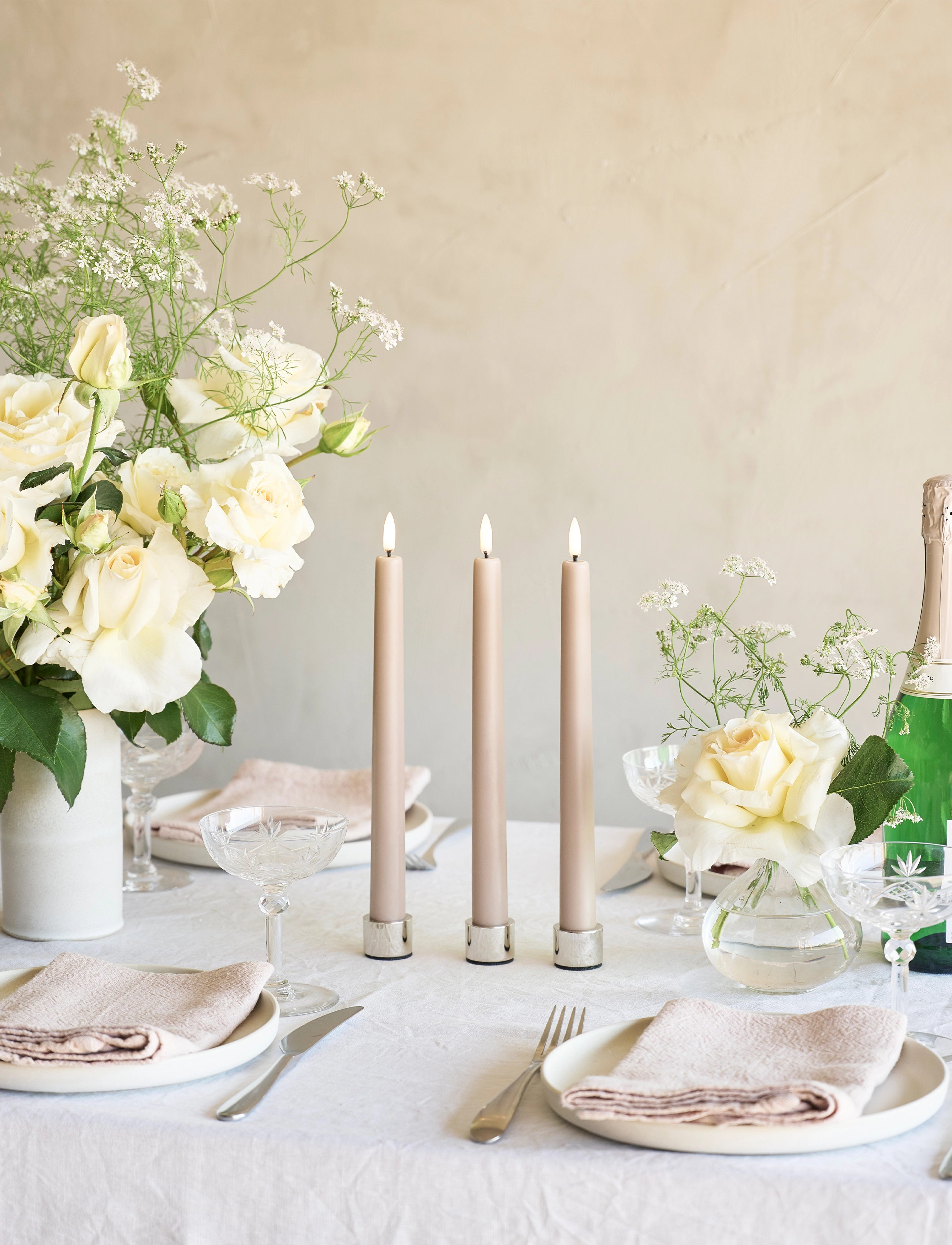 UYUNI Lighting Led Taper Candle, H25 cm, Candles, Beige - Homeware