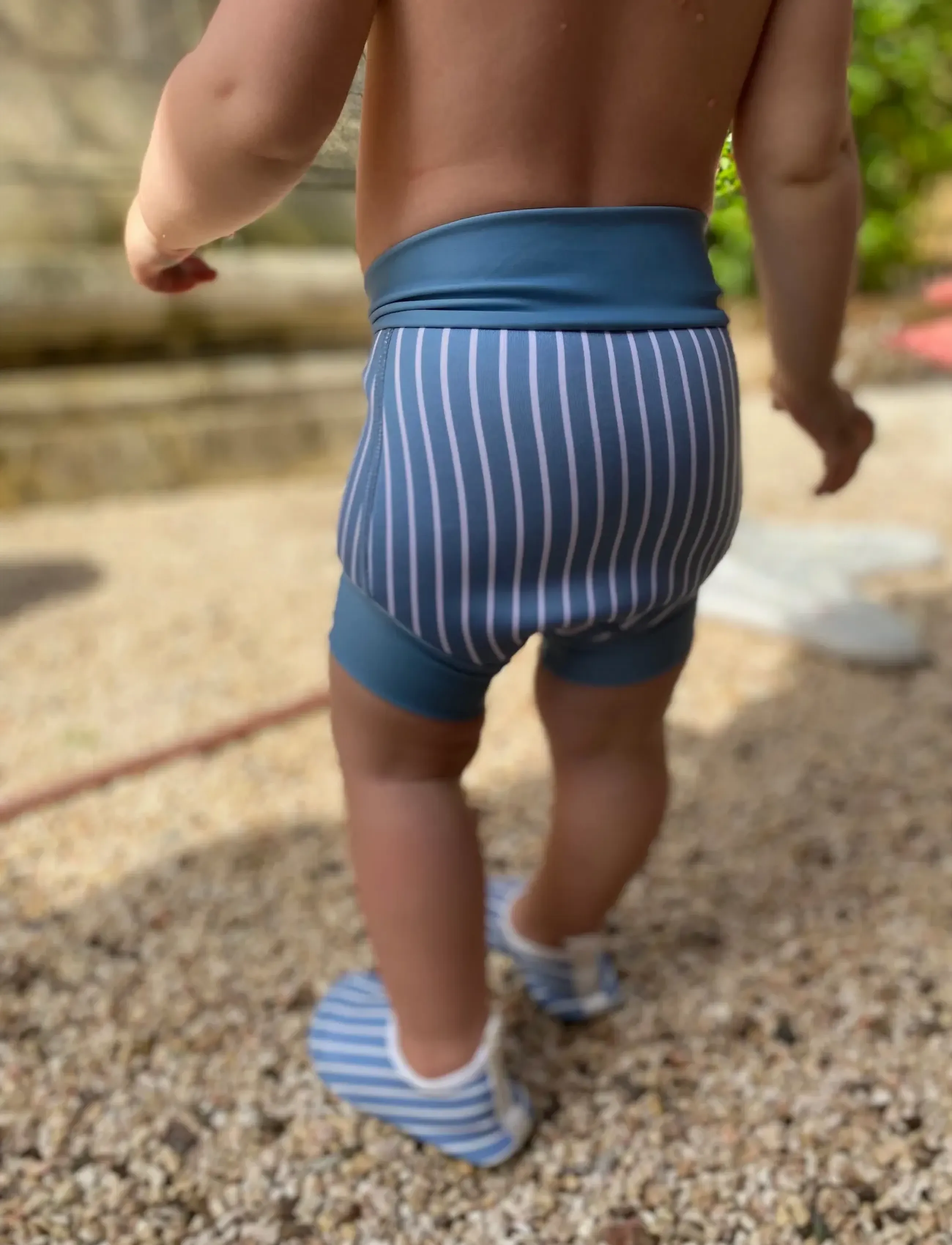 Vanilla Copenhagen Blebadebukser Neopren - Blue Shadow - Striped, 3-6M, Blue, Badetøj > Bindetrusser, Børn