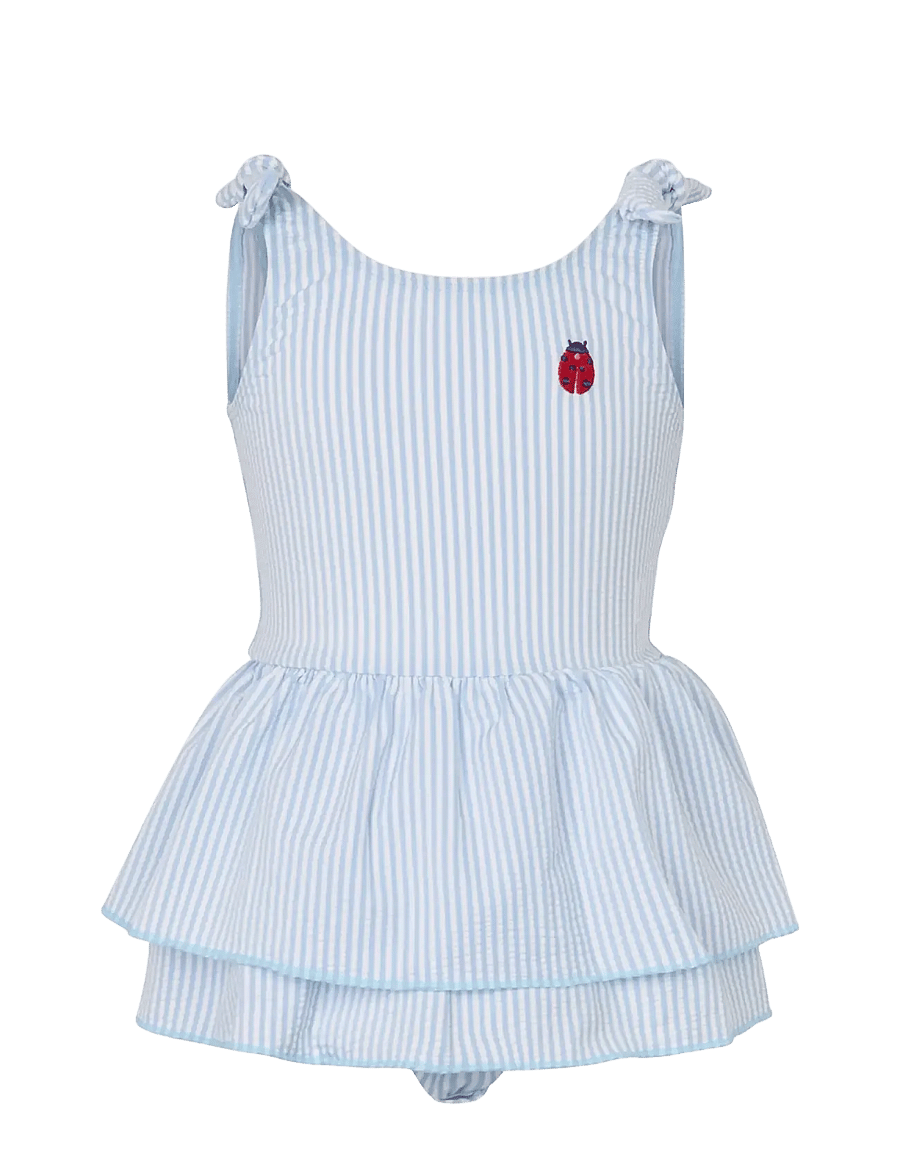 Vanilla Copenhagen - Baby Romper Swim Dress - Seersucker - Ladybug - vêtements uv - blue - 1
