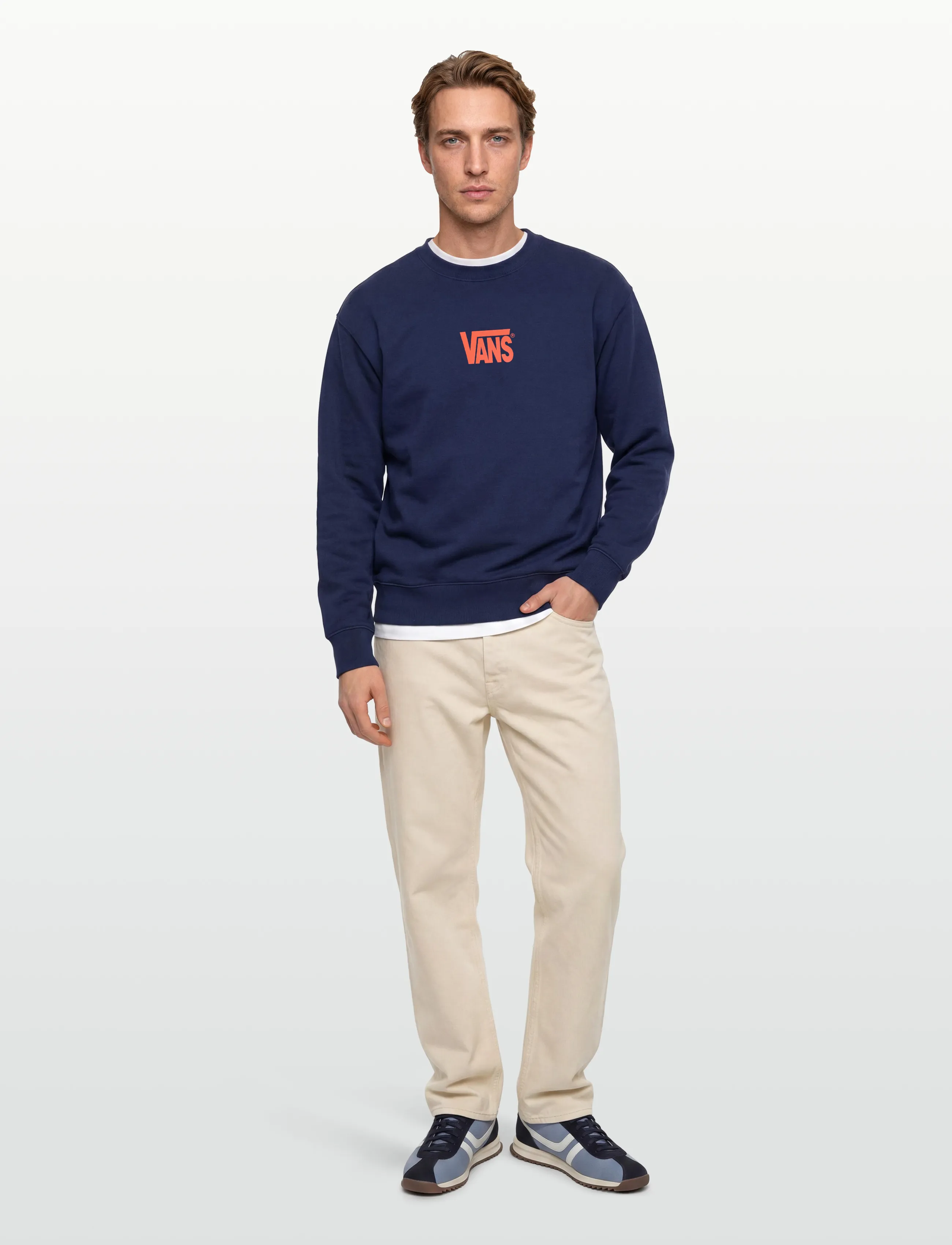 VANS Stretch Logo Crew, Mænd, Logo Crewneck Sweatshirt, Navy, Str: S