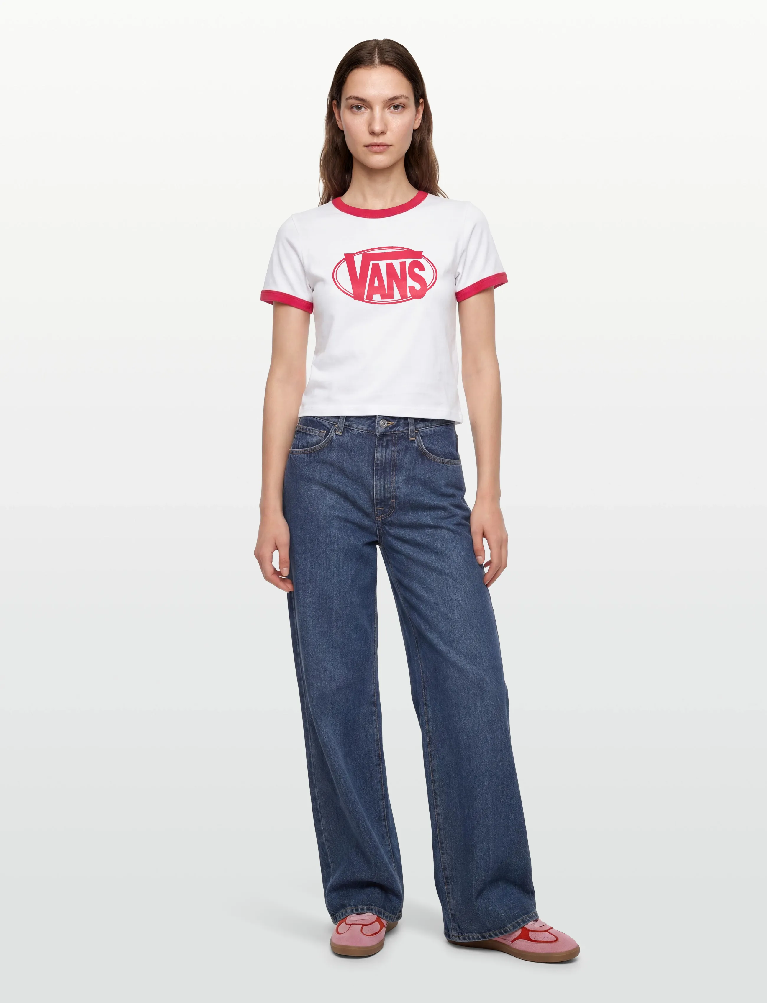VANS W Center Chest Ringer Tee, Kvinder, Ringer T-shirt, Hvid, Str: M
